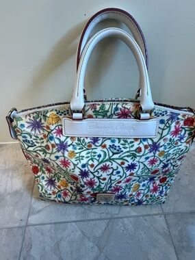 Dooney & Bourke White Floral Embroidered Tote with Multicolor Flowers